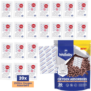 20 Wallaby 2500cc Oxygen Absorbers - Individually Vacuum Sealed - Food Safe for Long-Term Food Prepping & Storage in Mylar Bags, Canning, Harvest Right Freeze Dried & Dehydrated Foods