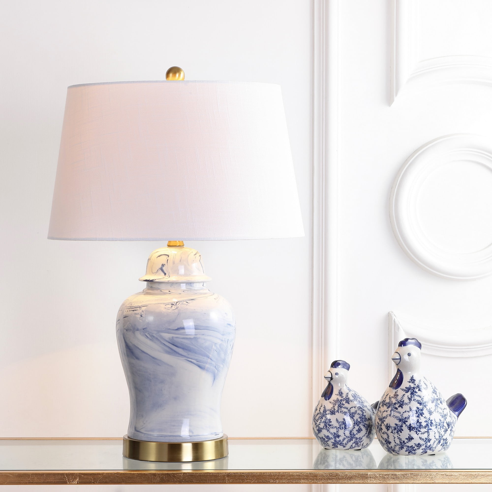 Wallace 26" Blue and White Ceramic Table Lamp with Cotton Shade