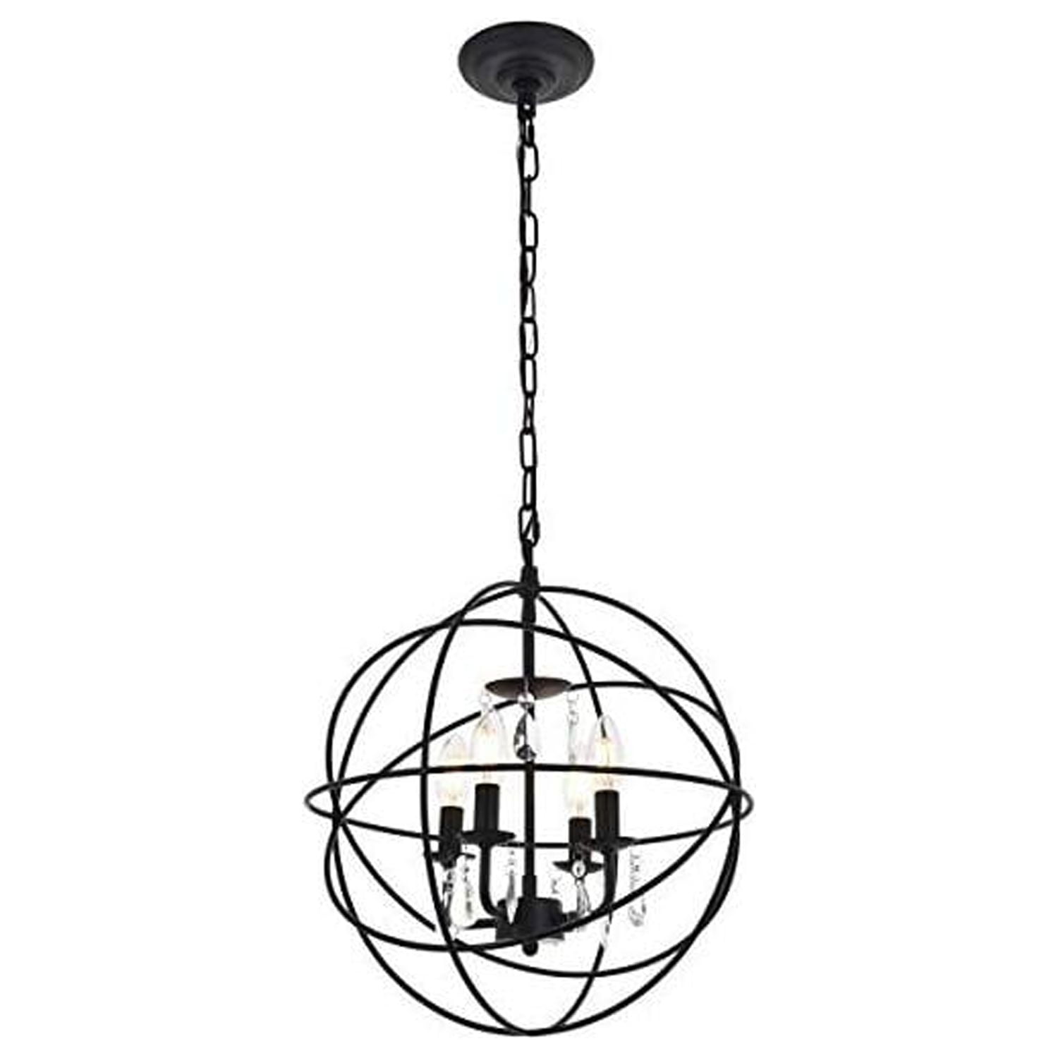 Elegant Wallace 4-Light Crystal Sphere Pendant in Matte Black