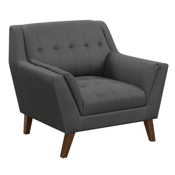 Wallace Bay Browning Graphite Gray Accent Chair with Angular Arms And Legs, Deep Tufting, And Stitching Details