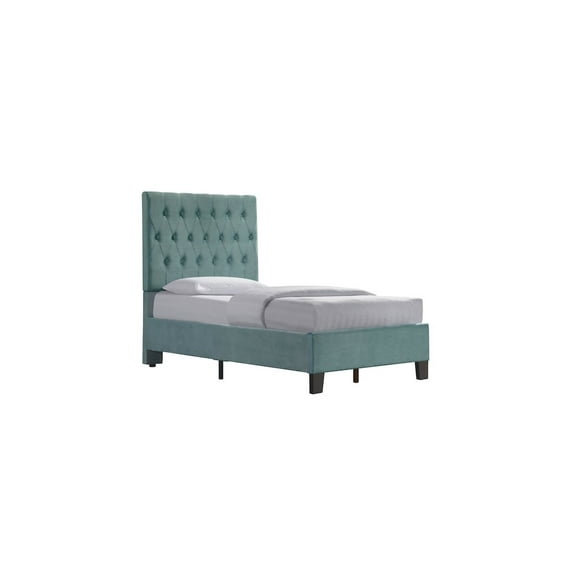 Wallace & Bay Dalton Aqua Velvet Twin Upholstered Bed  - Twin