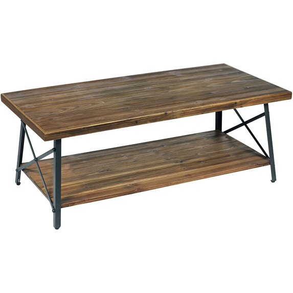 Wallace & Bay Douglas Rustic Brown and Metal Gray 45" Coffee Table with Solid Wood Top, Metal Base, And Open Storage Shelf