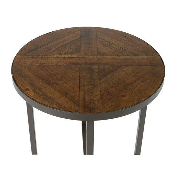 Wallace  Bay Foley Rustic Wood and Black 24" End Table with Round, Pieced Top And Metal Base