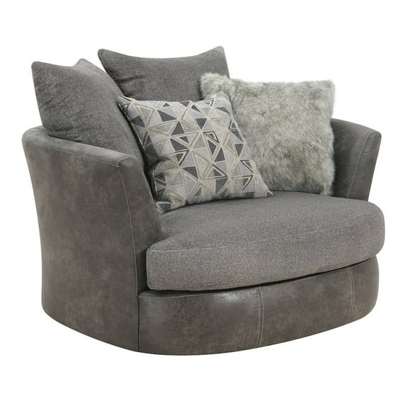 Wallace & Bay Gray Herringbone & Sanded Microfiber and Swivel Accent Chair