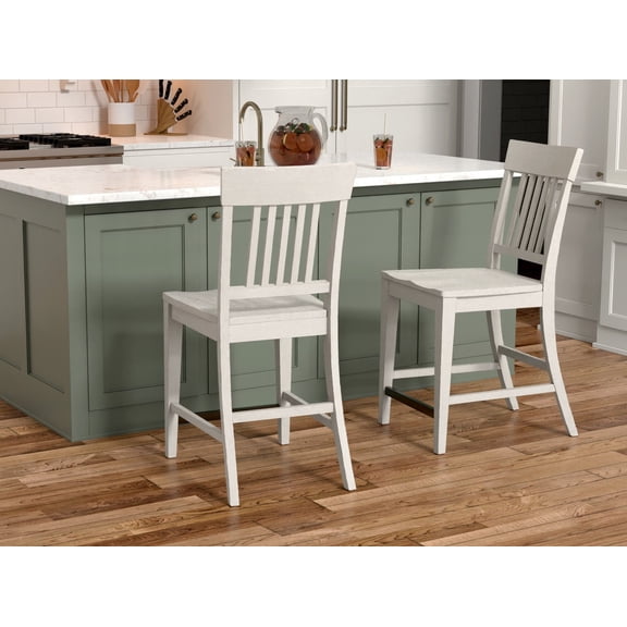 White Farmhouse Counter Stools (Set of 2)