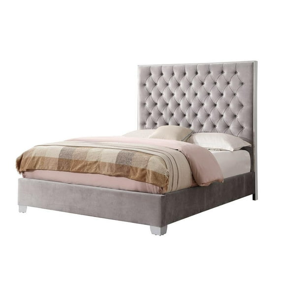 Wallace & Bay James Gray Upholstered Bed with Tufted Headboard - King