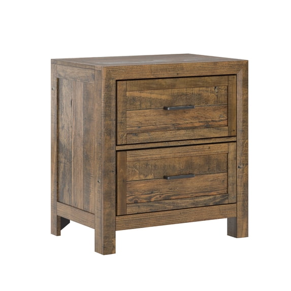 Wallace & Bay Mullen Rustic Reclaimed Pine 2-Drawer Nightstand in Brown