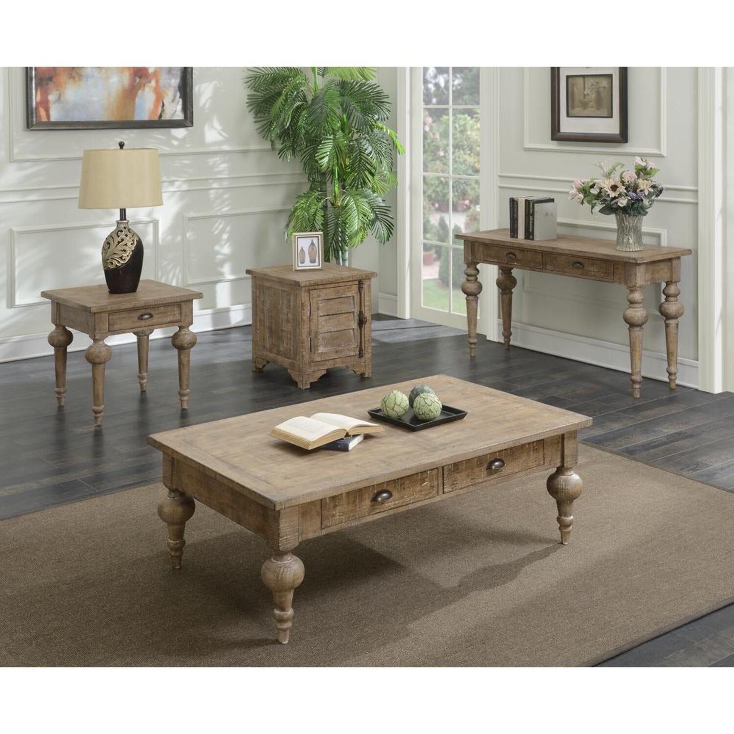 Beige Rustic Wood and Metal Rectangular End Table with Storage