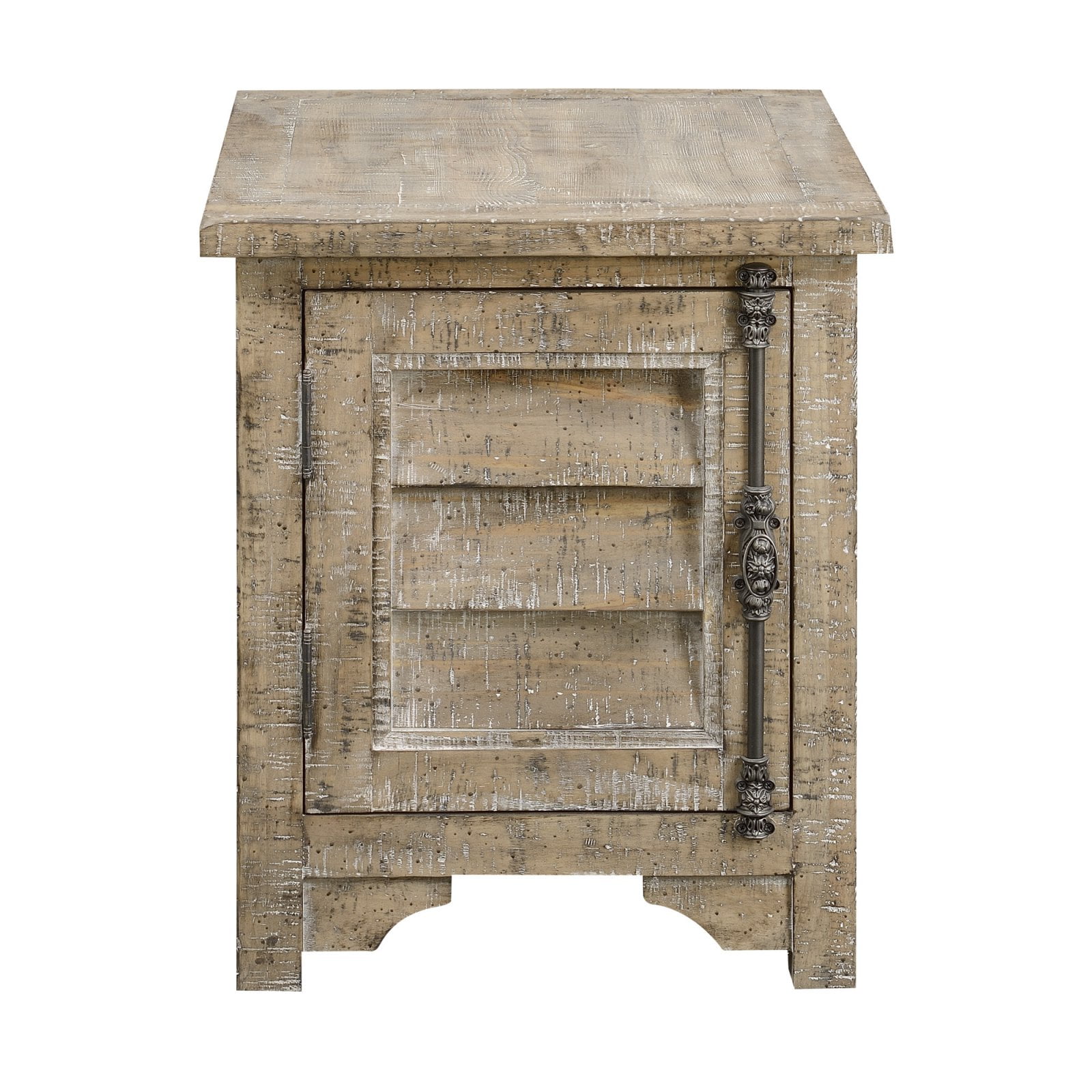 Beige Rustic Wood and Metal Rectangular End Table with Storage
