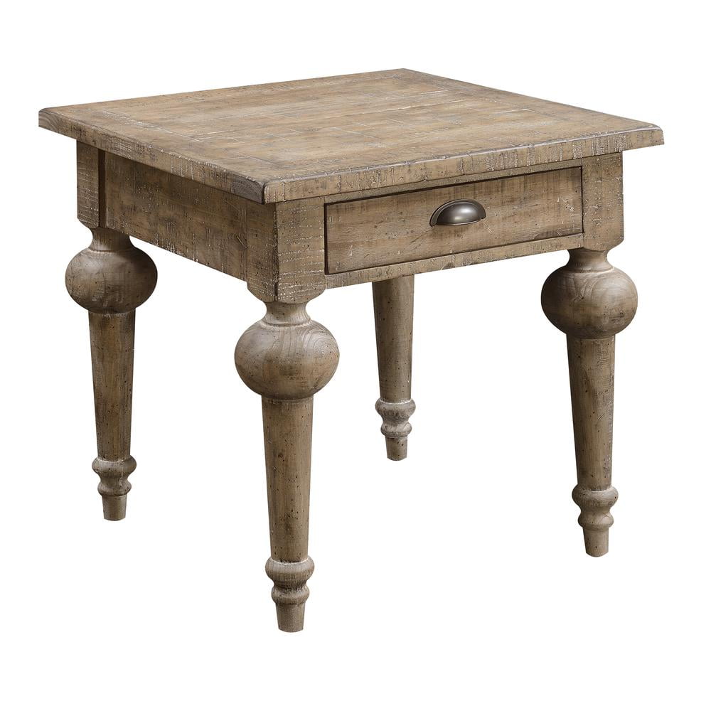 Haynes Beige Wood and Metal Square End Table with Storage