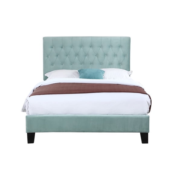 Wallace & Bay Transitional Velvet Tufted Platform Bed, Queen, Blue
