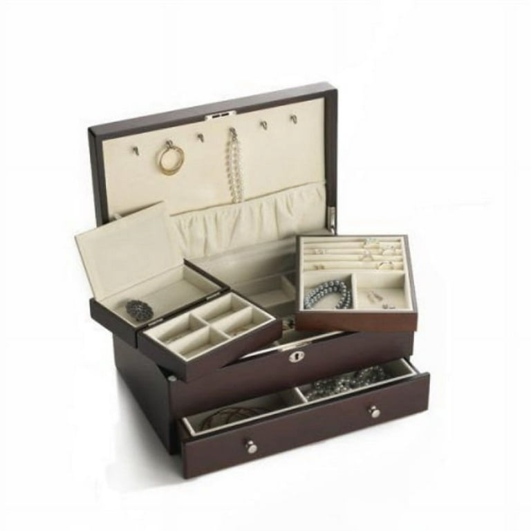 Simple Design Jewelry Box - Cherry Wood - Inside Lid Mirror - ApolloBox