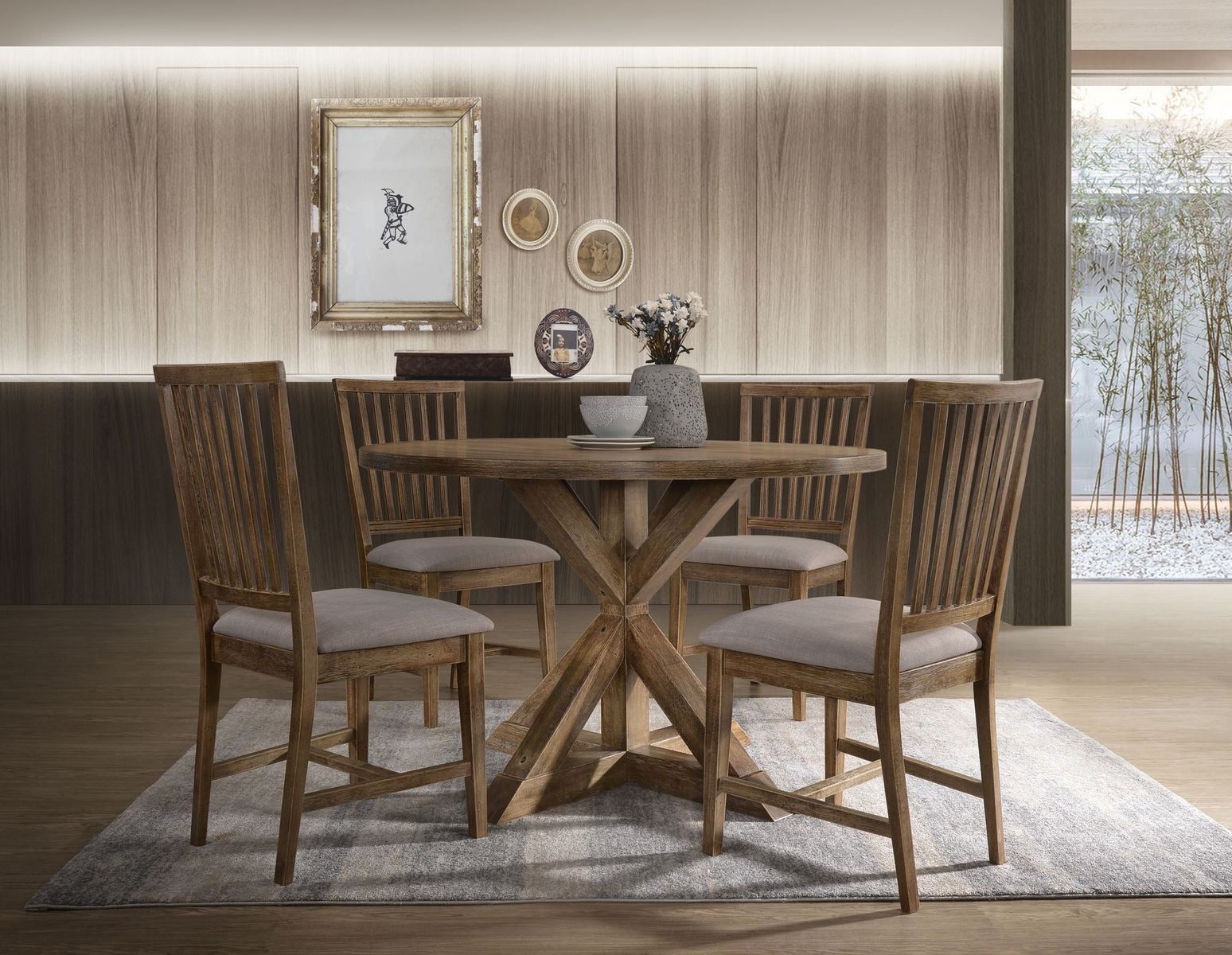 Transitional 48" Reclaimed Weathered Oak Round Dining Table