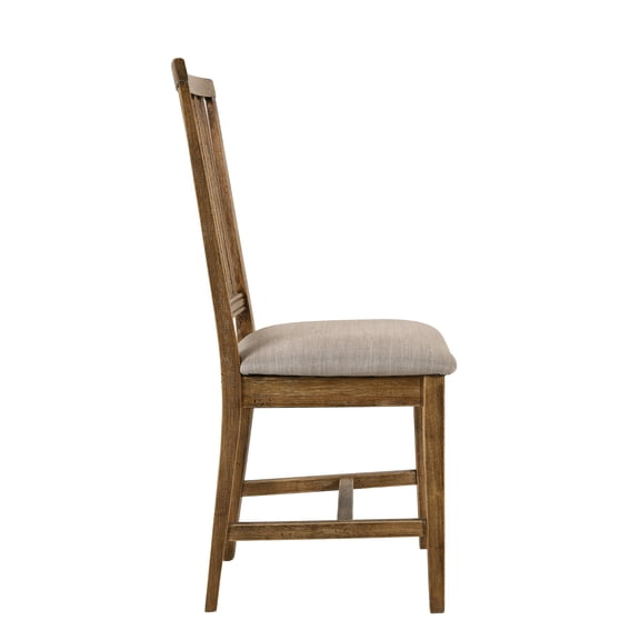 Wallace II Tan Linen & Weathered Oak Finish Side Chair Set - Elegant High Back, Padded Seat, Solid Rubberwood Legs, 19"W x 20"D x 38"H, Set of 2