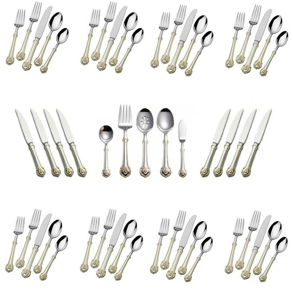 Wallace Napoleon Bee Gold Accent 18/10 Stainless Steel 53pc. Flatware Set