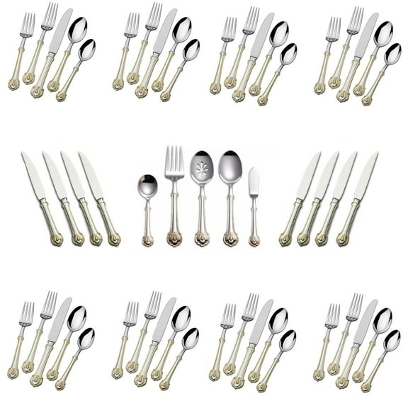 Wallace Napoleon Bee Gold Accent 18/10 Stainless Steel 53pc. Flatware Set