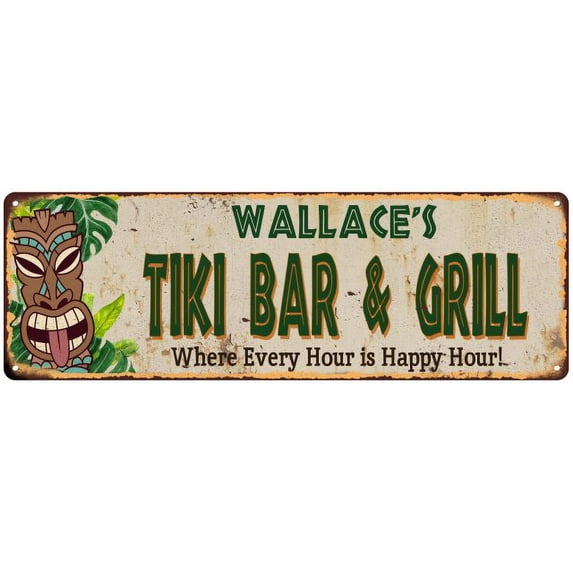 Wallace's TIKI BAR & GRILL Metal Sign 8x24 Decor 108240040484