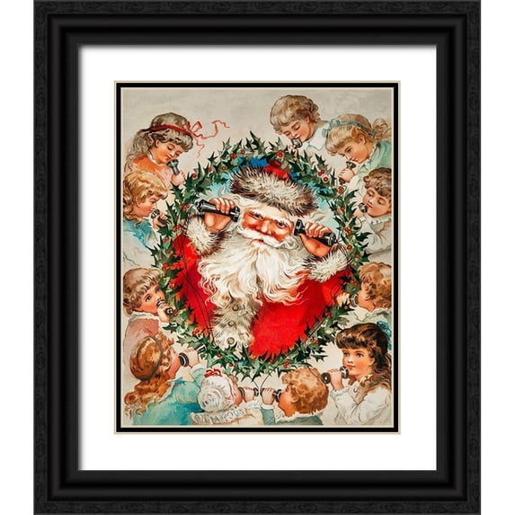 Wallach, Miriam and Ira D 12x14 Black Ornate Wood Framed with Double Matting Museum Art Print Titled - Santa Claus on string phones