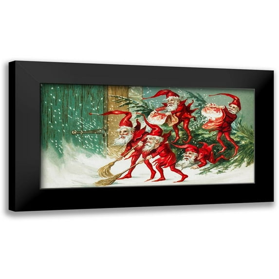 Wallach, Miriam and Ira D 14x9 Black Modern Framed Museum Art Print Titled - Santa elves sweeping snow 