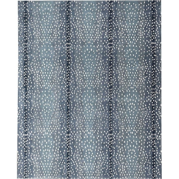 Wallard Antelope Cheetah Pattern Wool Area Rug, 8 x 10 ft, Blue, Handmade Indoor Rug for Living Room & Bedroom