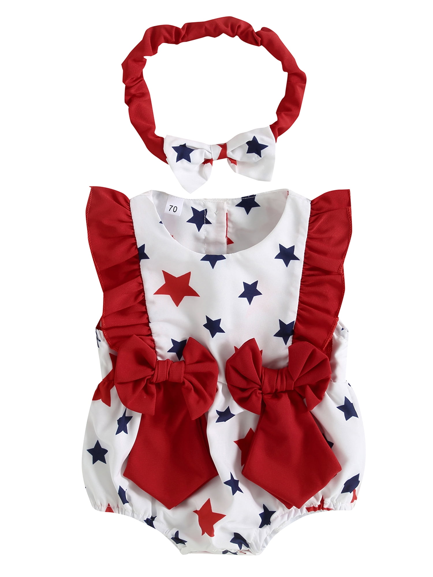 Wallarenear 4th of July Baby Girl Bubble Romper Ruffle Backless Lace