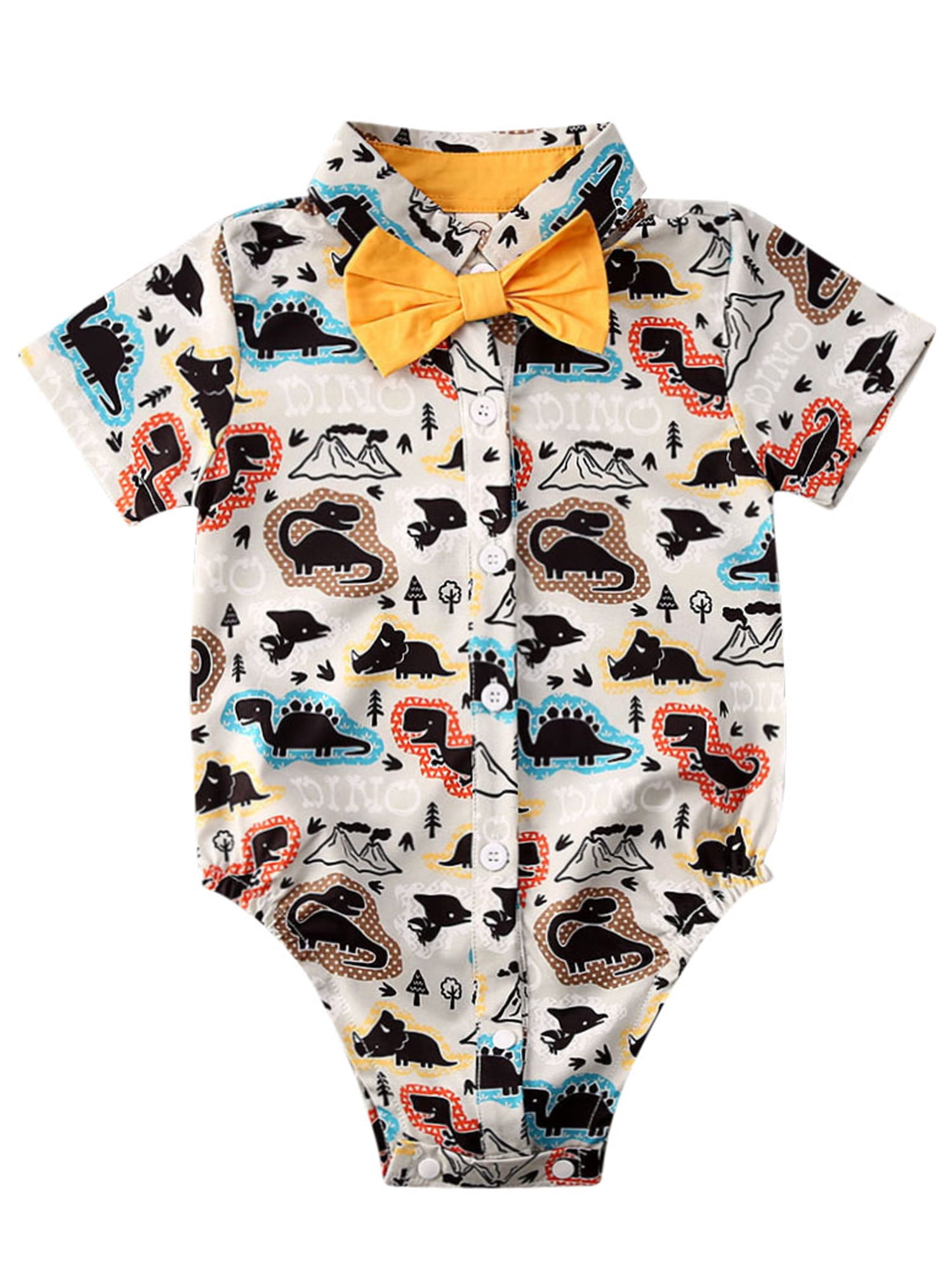 Wallarenear Baby Boys Gentlemen Lapel Romper Shirt Onesie Bodysuit