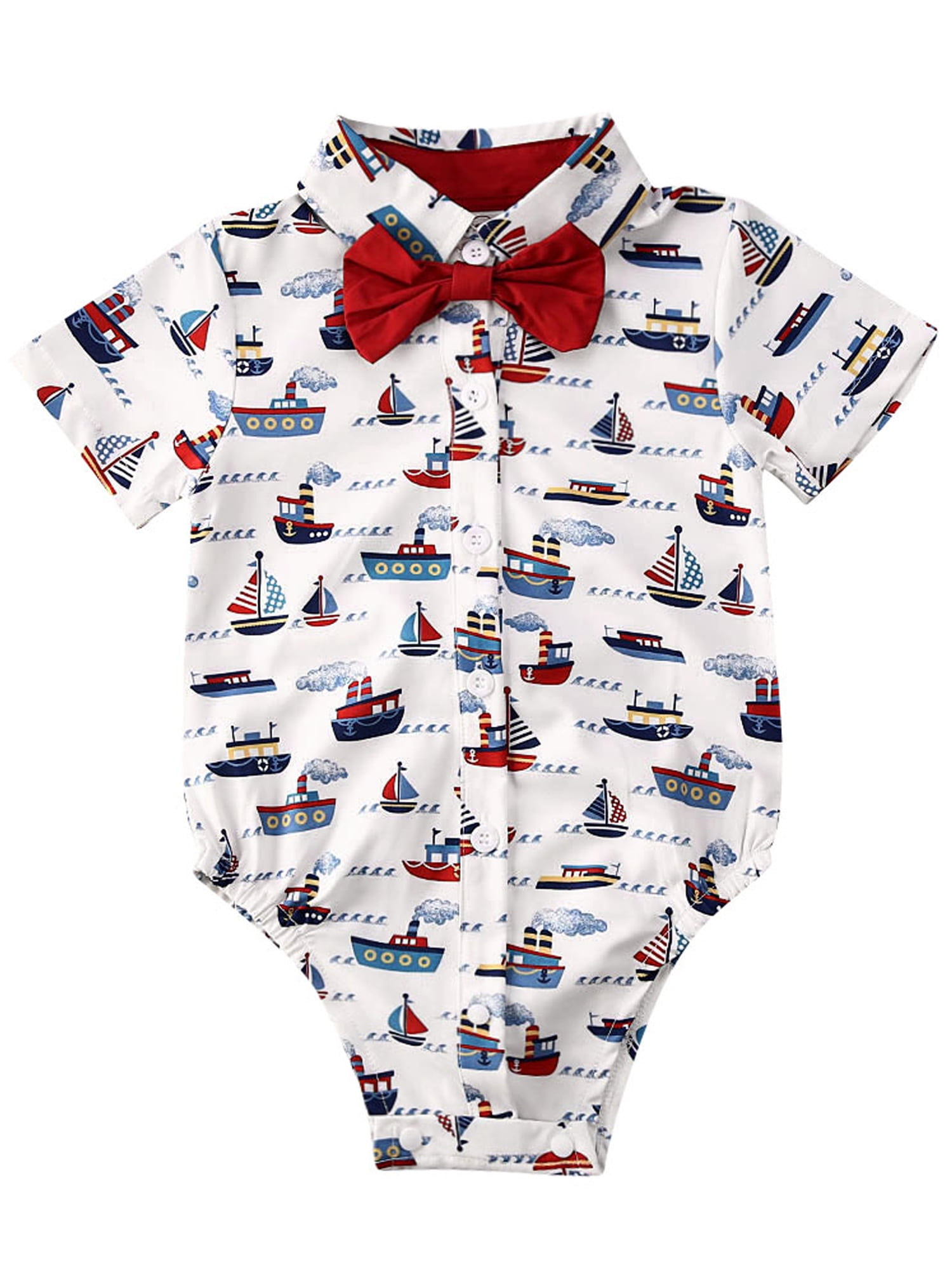 Wallarenear Baby Boys Gentlemen Lapel Romper Shirt Onesie Bodysuit
