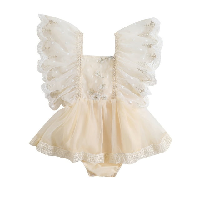 Wallarenear Baby Girls Lace Romper Dress Embroidery Tutu Tulle Dresses Bodysuit