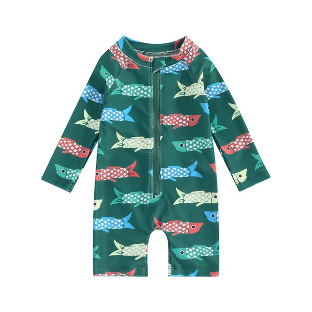 Wallarenear Toddler Boys Long Sleeve One Piece Sun Protection Rashguard