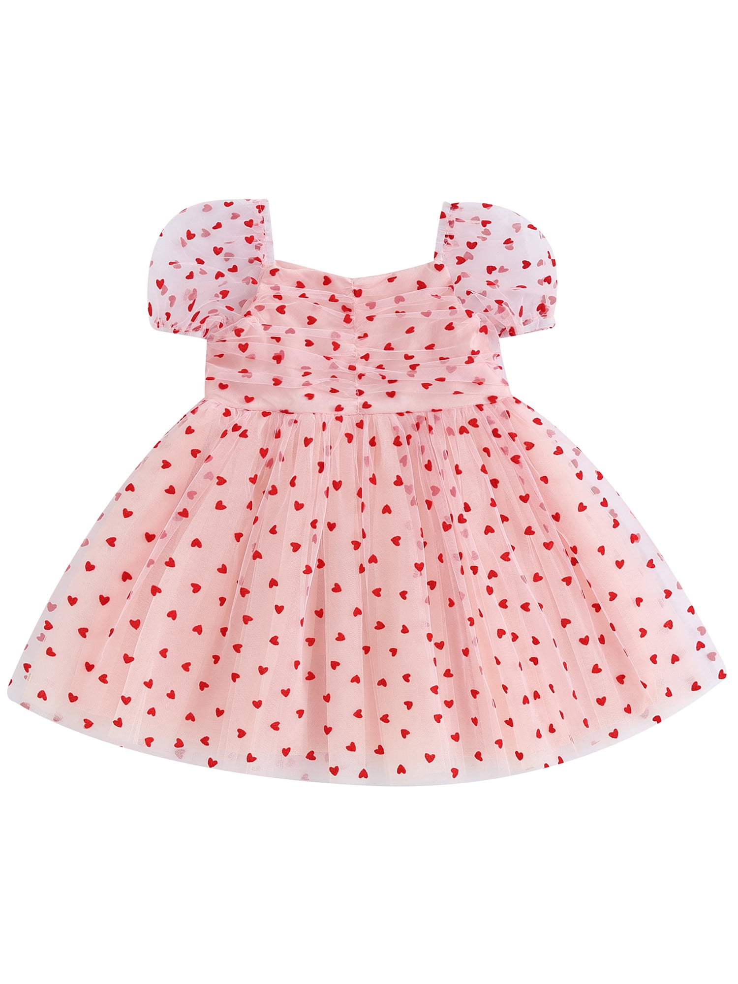 Wallarenear Valentines Day Baby Girl Dress Heart Print Mesh Tulle