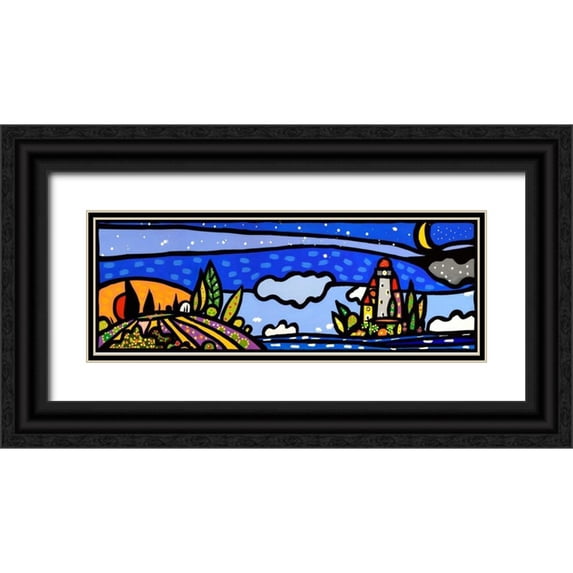 Wallas 18x9 Black Ornate Wood Framed with Double Matting Museum Art Print Titled - Isola e luna