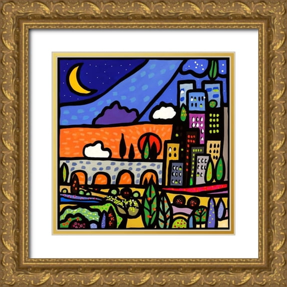 Wallas 26x26 Gold Ornate Wood Framed with Double Matting Museum Art Print Titled - Il ponte della citta