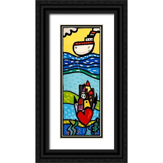Wallas 7x14 Black Ornate Wood Framed with Double Matting Museum Art Print Titled - Amori sommersi I