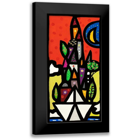 Wallas 9x14 Black Modern Framed Museum Art Print Titled - Il paese vive sulla piccola barca