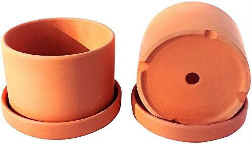 Walled Terracotta Planter with Drainage Hole and Saucer Cylindrical