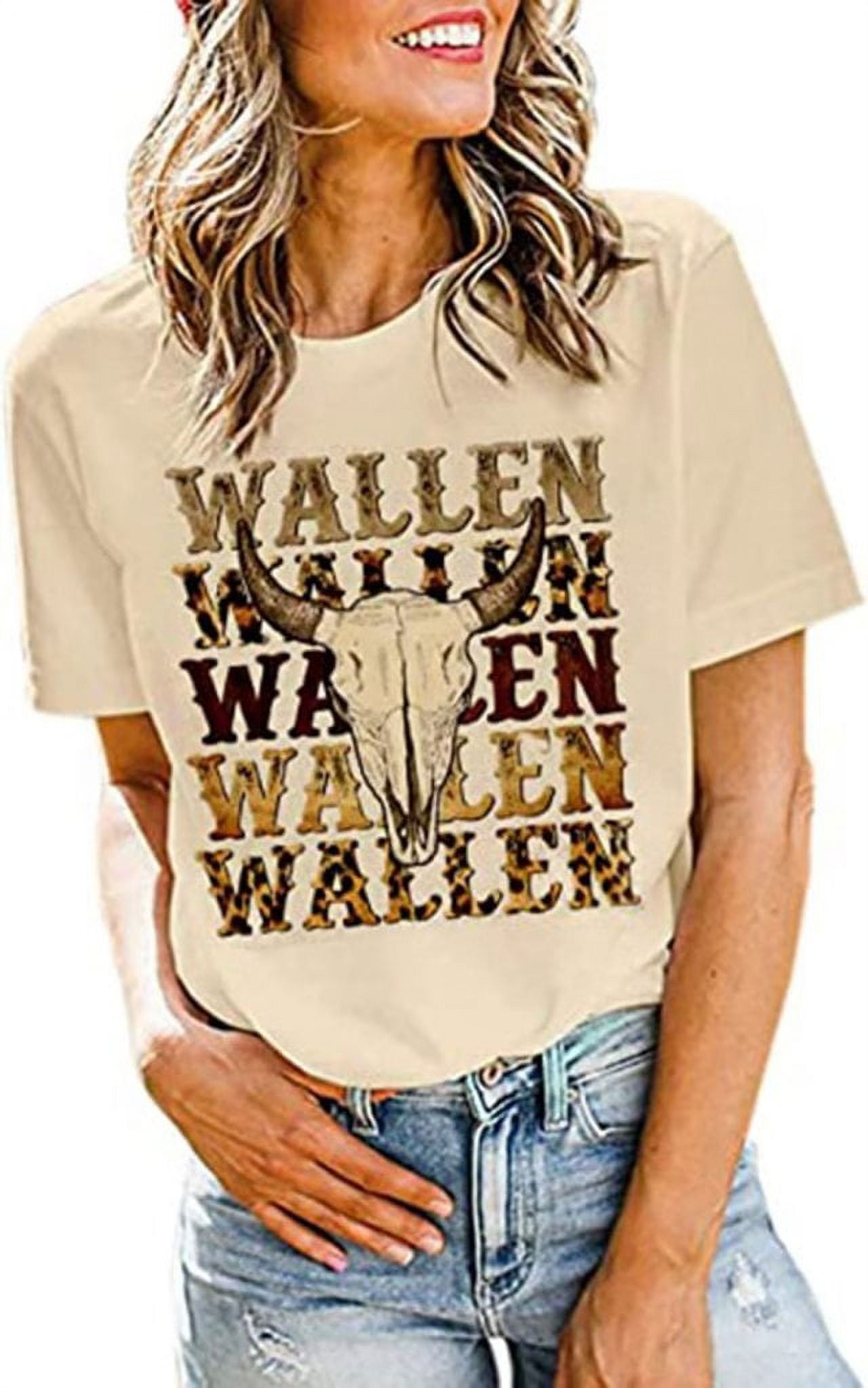 Wallen Shirt Women Funny Leopard Steer Skull Graphic Tee Top Country ...