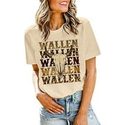 Wallen Shirt Women Funny Leopard Steer Skull Graphic Tee Top Country Music Western Short Sleeve Letter Print T Shirt