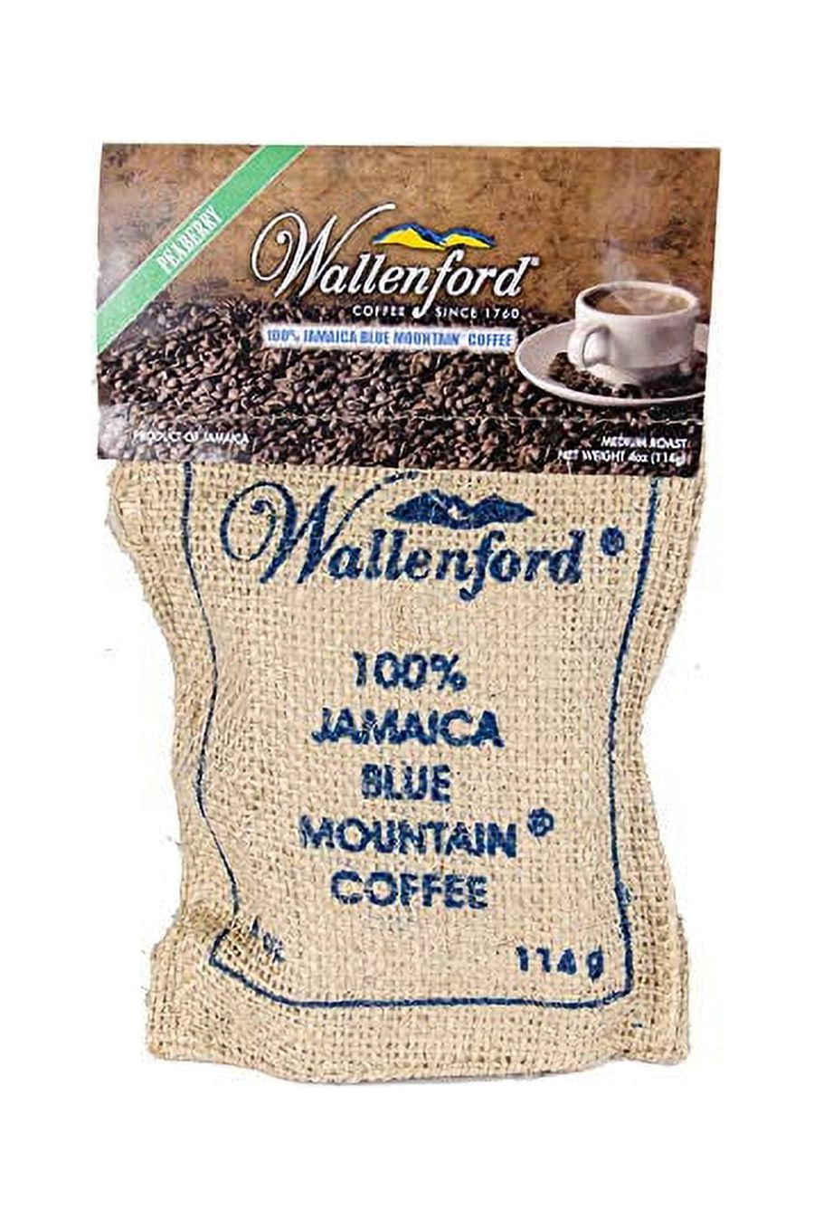 Wallenford 100 Jamaica Blue Mountain Coffee Roasted Peaberry Beans 2oz