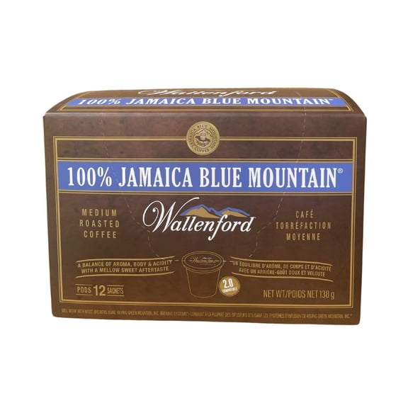 100% Wallenford Jamaica Blue Mountain Coffee K Cup Compatible Pods - 10 Pack
