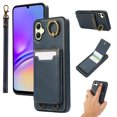 thumbnail image 1 of Wallet Back Case for Samsung Galaxy A05 with Wrist Strap, Stylish Magnetic Card Holder Finger Ring Kickstand PU Leather Lanyard Shockproof Slim Phone Case for Samsung Galaxy A05, Blue, 1 of 7