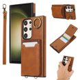 thumbnail image 1 of Wallet Back Case for Samsung Galaxy S22 Ultra with Wrist Strap, Stylish Magnetic Card Holder Finger Ring Kickstand PU Leather Lanyard Shockproof Slim Phone Case for Samsung Galaxy S22 Ultra, Brown, 1 of 7