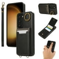 thumbnail image 1 of Wallet Back Case for Samsung Galaxy S23 with Wrist Strap, Stylish Magnetic Card Holder Finger Ring Kickstand PU Leather Lanyard Shockproof Slim Phone Case for Samsung Galaxy S23, Black, 1 of 7