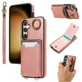 thumbnail image 1 of Wallet Back Case for Samsung Galaxy S24 with Wrist Strap, Stylish Magnetic Card Holder Finger Ring Kickstand PU Leather Lanyard Shockproof Slim Phone Case for Samsung Galaxy S24, Pink, 1 of 7