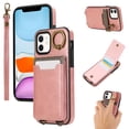 thumbnail image 1 of Wallet Back Case for iPhone 11 with Wrist Strap, Stylish Magnetic Card Holder Finger Ring Kickstand PU Leather Lanyard Shockproof Slim Phone Case Cover for iPhone 11, Pink, 1 of 7