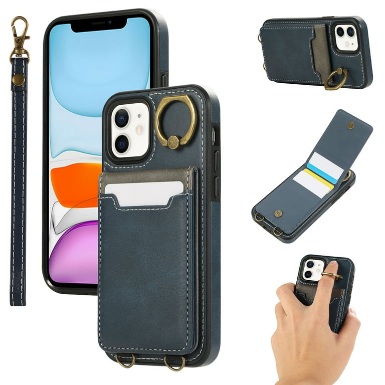 Wallet Back Case for iPhone 11 with Wrist Strap, Stylish Magnetic