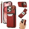thumbnail image 1 of Wallet Back Case for iPhone 13 Pro Max with Wrist Strap, Stylish Magnetic Card Holder Finger Ring Kickstand PU Leather Lanyard Shockproof Slim Phone Case Cover for iPhone 13 Pro Max, Red, 1 of 9
