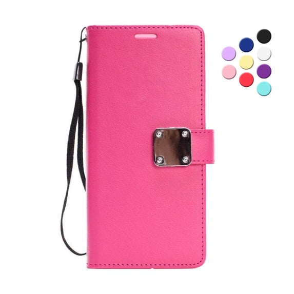 Entronix Wallet Case Compatible with iPhone 11, Foldable Book Style with Lanyard, Hot Pink