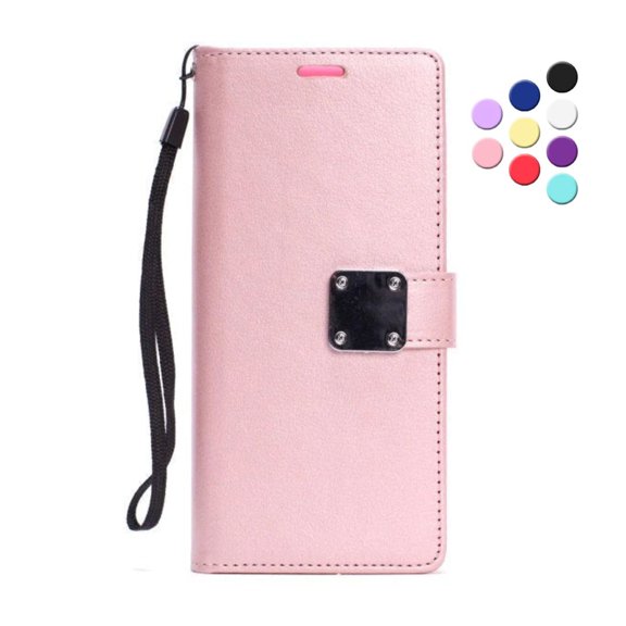 Wallet Card Case for iPhone 11 PU Leather Wallet Case Cover [Stand Feature] with Wrist Strap and [6-Slots] ID&Credit Cards Pocket for iPhone 11 6.1 inch - Rose