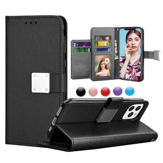 Entronix Wallet Case Compatible with iPhone 12 & iPhone 12 Pro, Foldable Book Style with Lanyard, Black