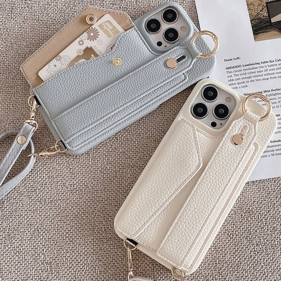 Wallet Card Holder Cover Crossbody Neckband Lanyard Wristband Wallet Leather Phone Case for iPhone 13 Pro Max